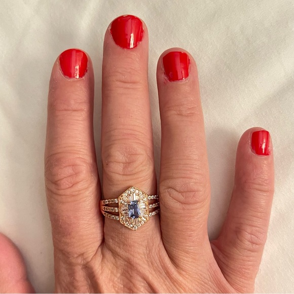 “A Sparkling Flame” Tanzanite purple & cz in rose gold plating ring RBL6772 - Picture 2 of 4